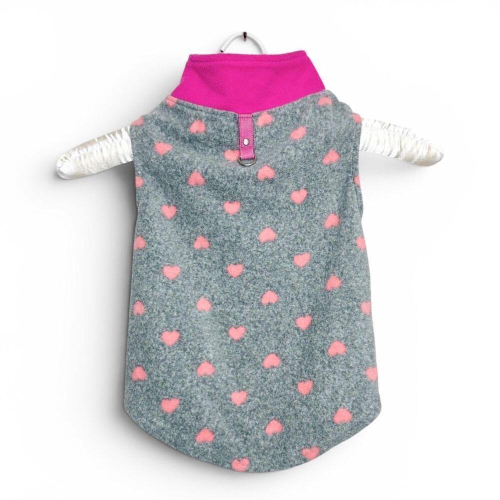 Fleece Dog Top Shirt Sweater Gray Pink Hearts Sz S